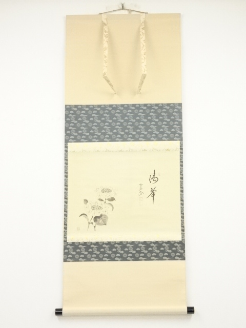JAPANESE HANGING SCROLL / HAND PAINTED / HYDRANGEA / BY DAIDO NISHIGAKI
